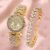 Simple 2 In 1 Studded Women Rhinestone Wrist Watch With Bracelet-Gold